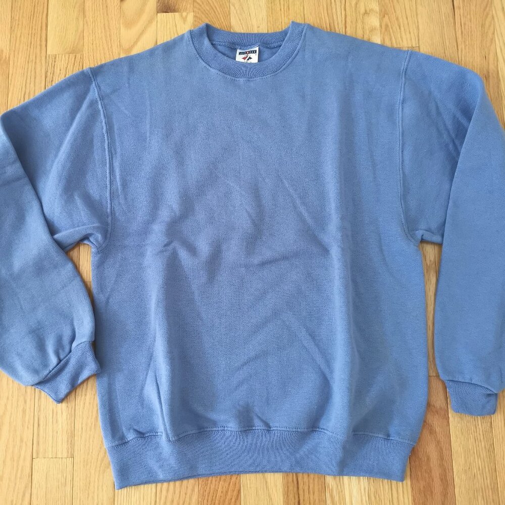 Vintage Men Jerzees Fleece Crewneck Sweatshirt Pullover NuBlend 90s Blue Cotton